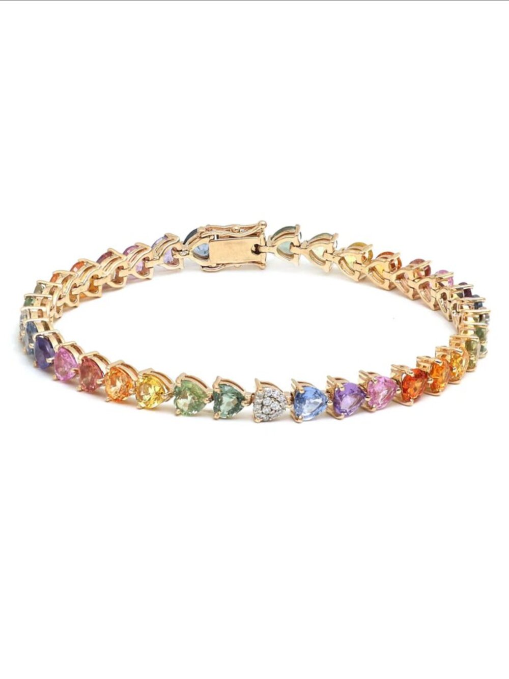 Celestial Heart Rainbow Sapphire & Diamond 14K (Custom) Gold Tennis Bracelet